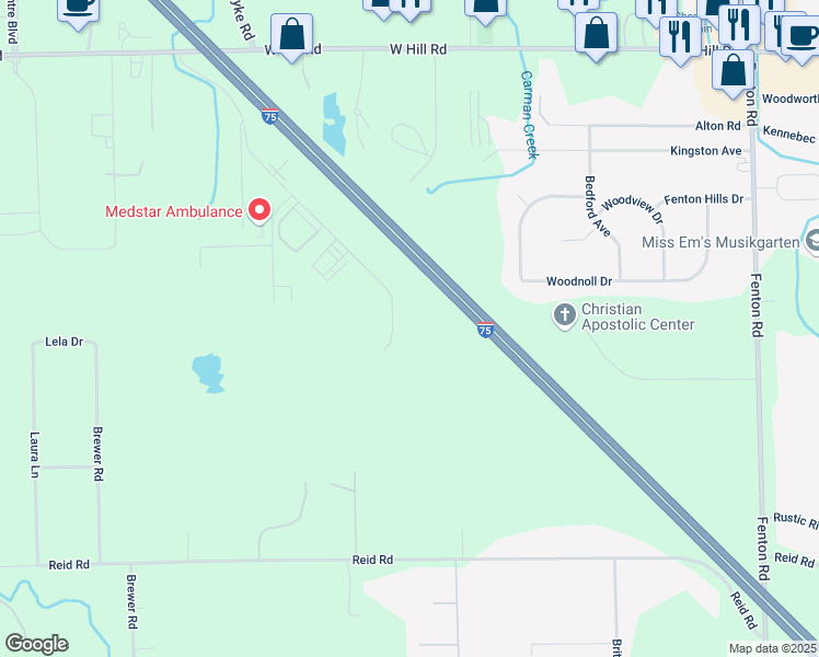 map of restaurants, bars, coffee shops, grocery stores, and more near 6245 Taylor Drive in Flint