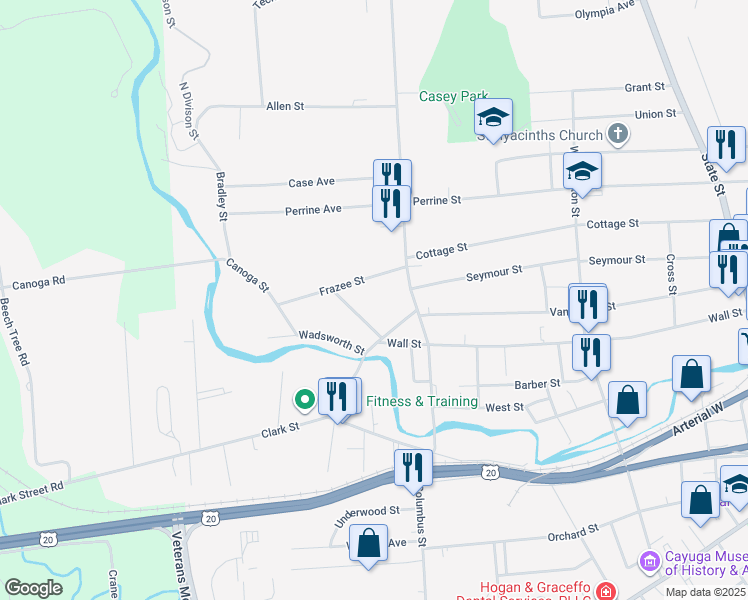 map of restaurants, bars, coffee shops, grocery stores, and more near 1218 R Myrtle Avenue in Auburn