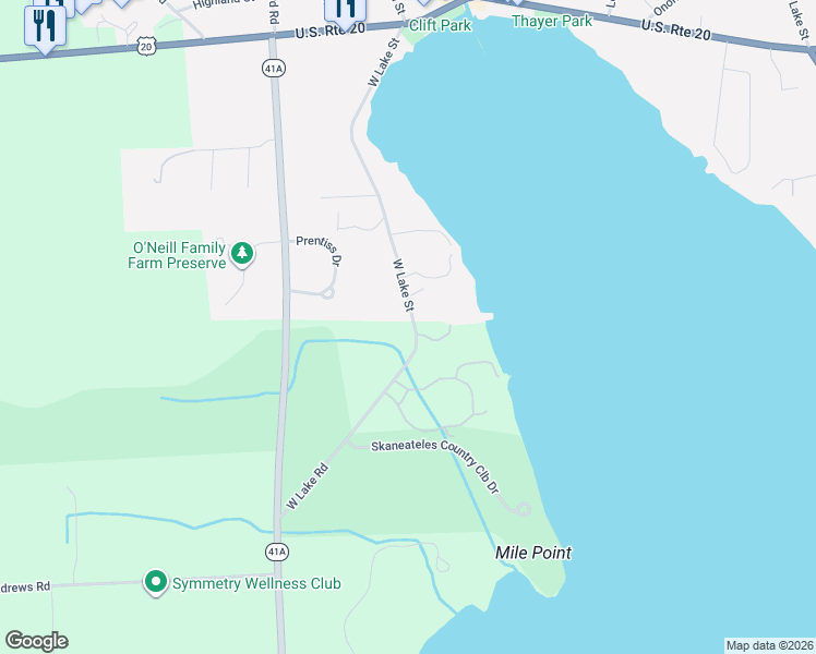 map of restaurants, bars, coffee shops, grocery stores, and more near 4500 West Lake Road in Skaneateles
