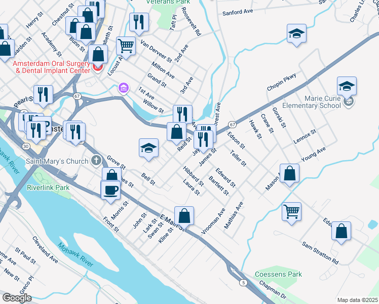 map of restaurants, bars, coffee shops, grocery stores, and more near 20 Jay Street in Amsterdam