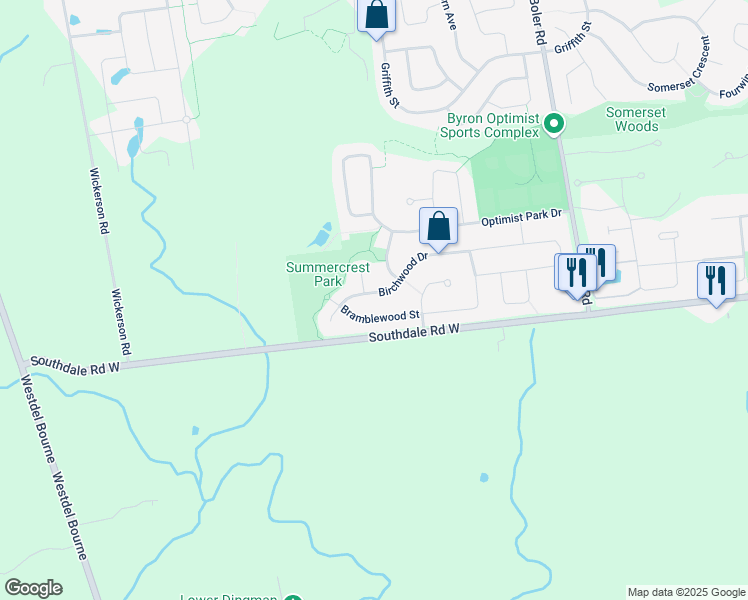 map of restaurants, bars, coffee shops, grocery stores, and more near 1324 Bramblewood Street in London
