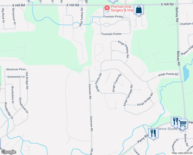 map of restaurants, bars, coffee shops, grocery stores, and more near 1319 Kings Carriage Road in Grand Blanc