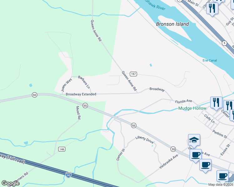 map of restaurants, bars, coffee shops, grocery stores, and more near Broadway in Amsterdam