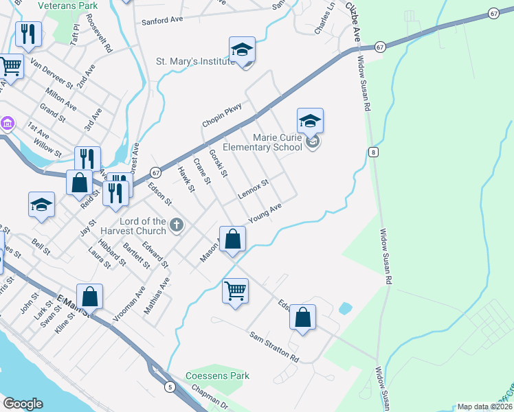 map of restaurants, bars, coffee shops, grocery stores, and more near 15 Young Avenue in Amsterdam