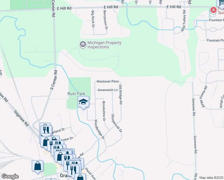 map of restaurants, bars, coffee shops, grocery stores, and more near 524 Greenwich Lane in Grand Blanc