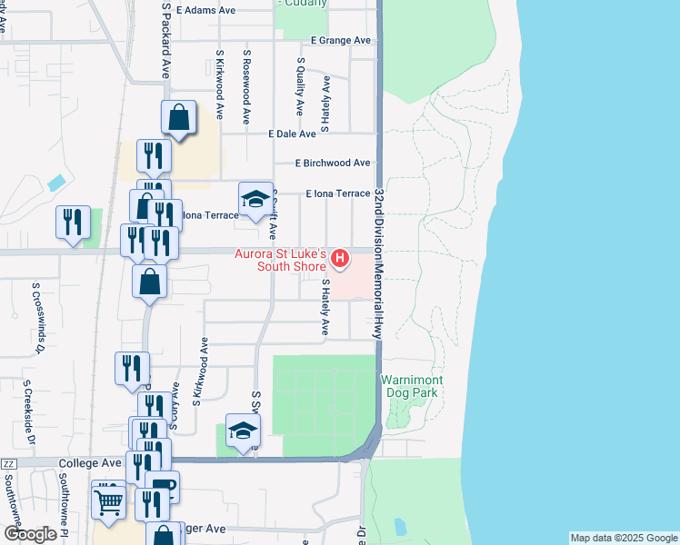 map of restaurants, bars, coffee shops, grocery stores, and more near 5961 South Hately Avenue in Cudahy