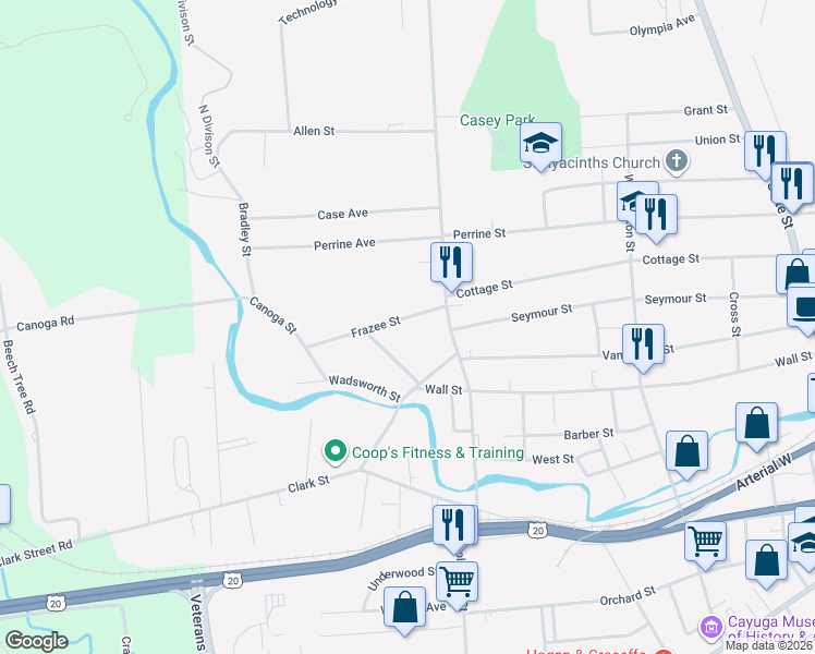 map of restaurants, bars, coffee shops, grocery stores, and more near 1218 R Myrtle Avenue in Auburn