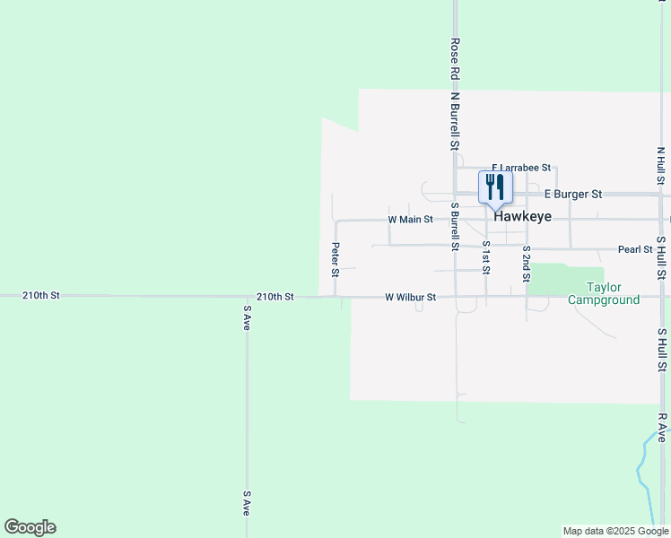 map of restaurants, bars, coffee shops, grocery stores, and more near Peter Street in Hawkeye