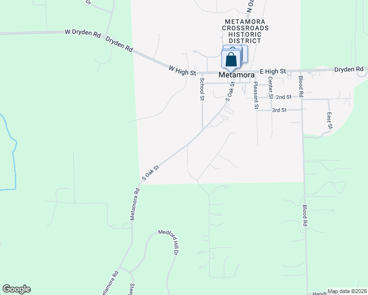map of restaurants, bars, coffee shops, grocery stores, and more near 4214 South Oak Street in Metamora