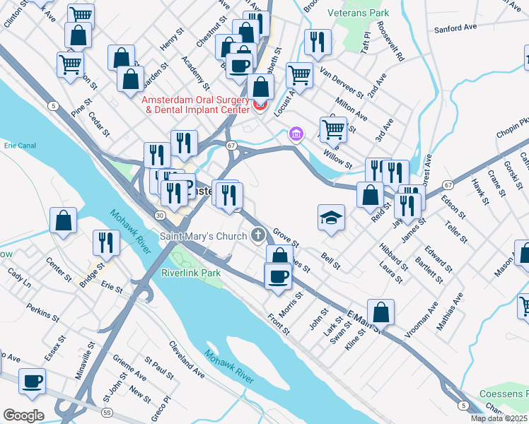 map of restaurants, bars, coffee shops, grocery stores, and more near 40 High Street in Amsterdam