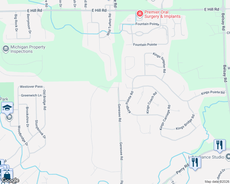 map of restaurants, bars, coffee shops, grocery stores, and more near 698 Kings Fairway Court in Grand Blanc