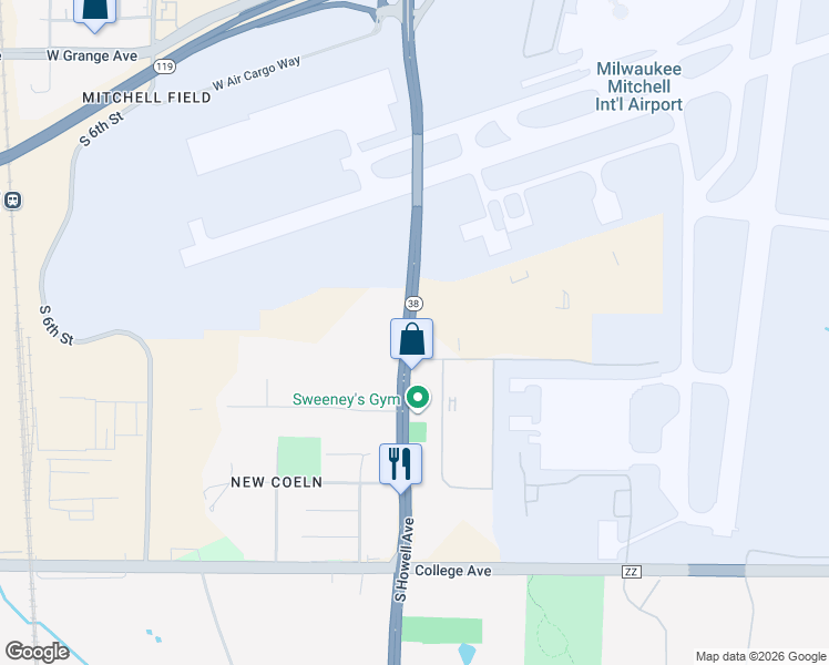 map of restaurants, bars, coffee shops, grocery stores, and more near 5890 South Howell Avenue in Milwaukee