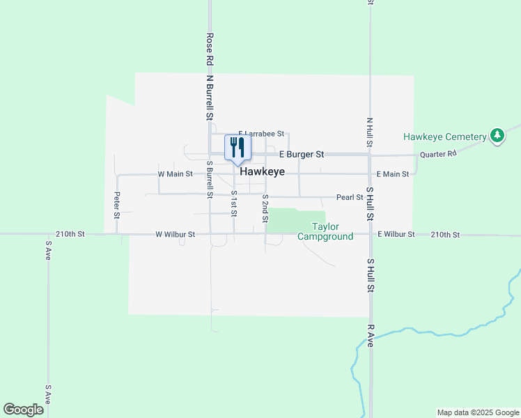 map of restaurants, bars, coffee shops, grocery stores, and more near 201 Pearl Street in Hawkeye