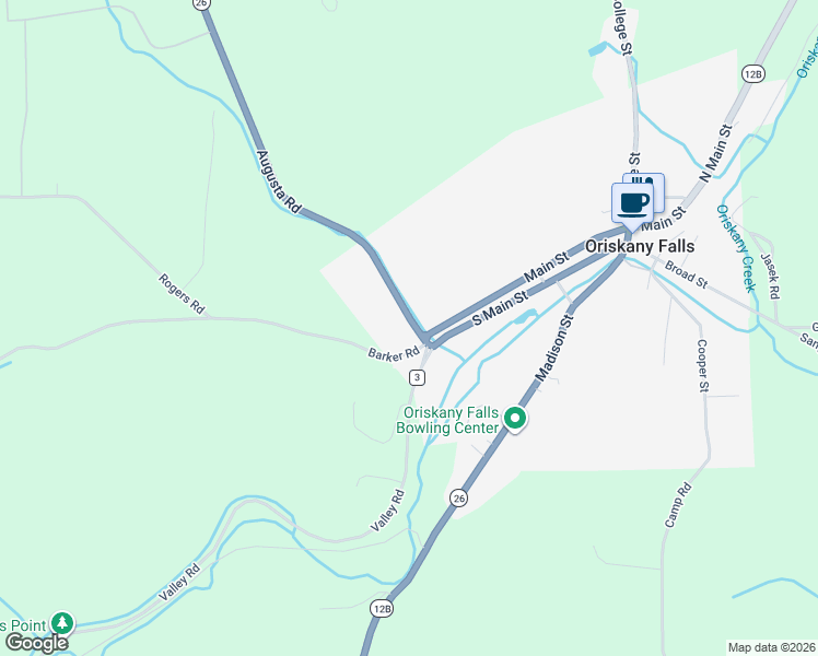 map of restaurants, bars, coffee shops, grocery stores, and more near 109 Augusta Road in Oriskany Falls