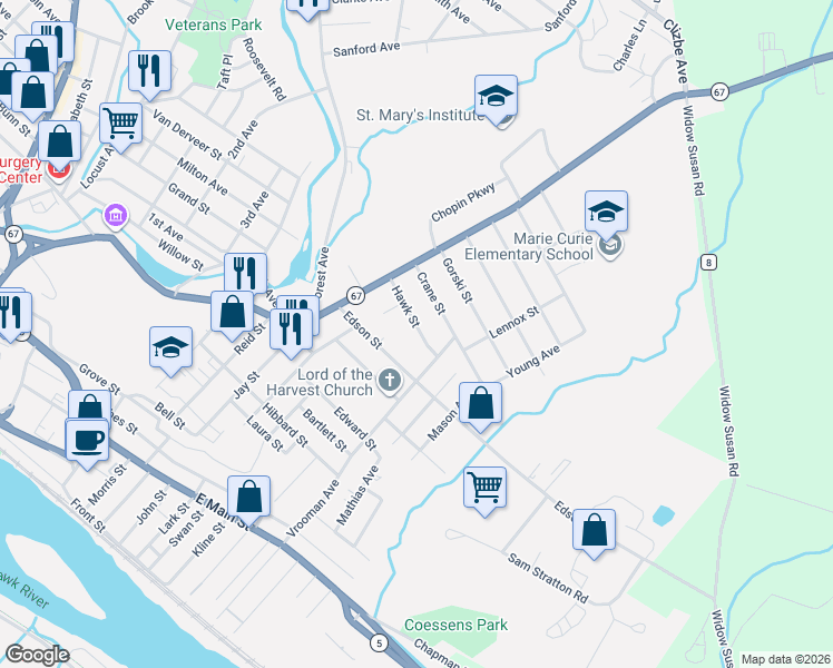 map of restaurants, bars, coffee shops, grocery stores, and more near 15 Hawk Street in Amsterdam