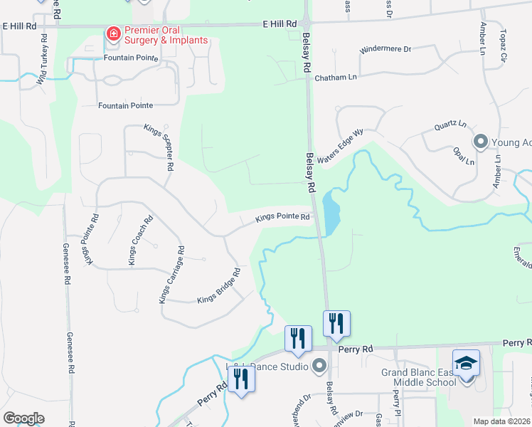 map of restaurants, bars, coffee shops, grocery stores, and more near 6573 Kings Pointe Road in Grand Blanc