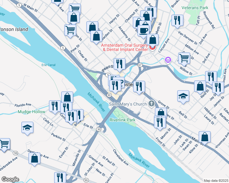 map of restaurants, bars, coffee shops, grocery stores, and more near 17 Market Street in Amsterdam