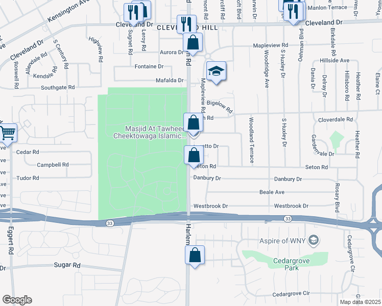 map of restaurants, bars, coffee shops, grocery stores, and more near 3448-3478 Harlem Road in Cheektowaga