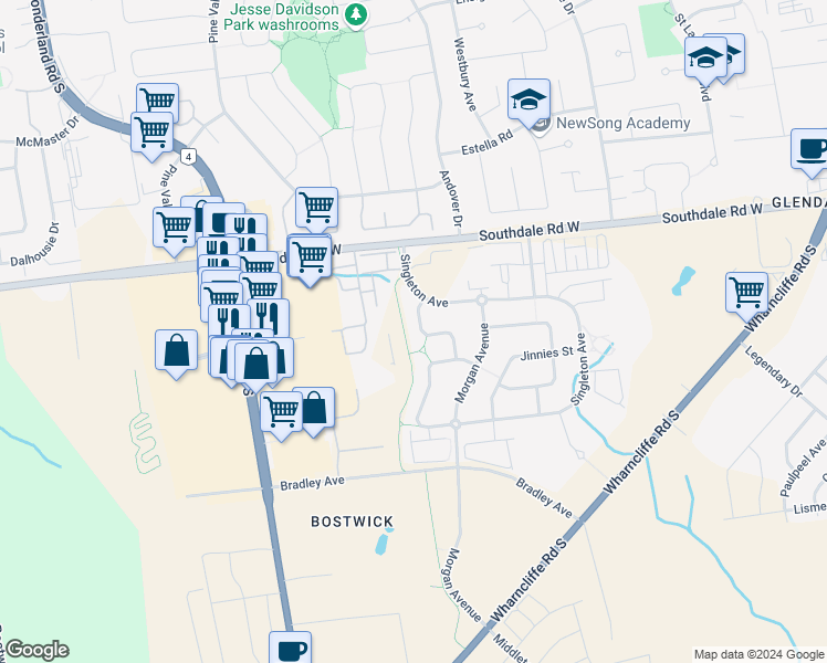 map of restaurants, bars, coffee shops, grocery stores, and more near 3141 Pincombe Drive in London
