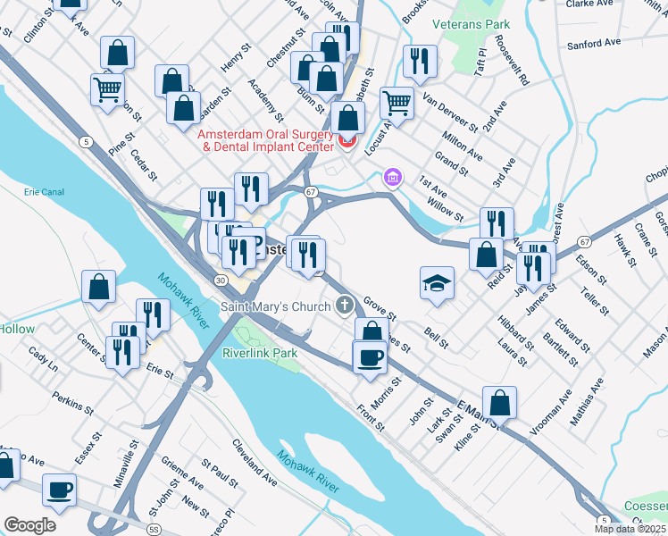 map of restaurants, bars, coffee shops, grocery stores, and more near 29 High Street in Amsterdam