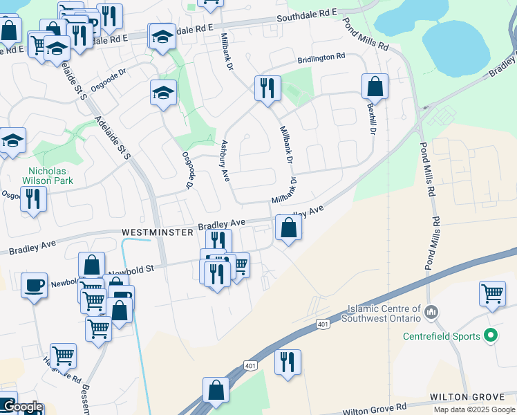 map of restaurants, bars, coffee shops, grocery stores, and more near 120 Ashbury Avenue in London