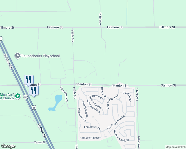 map of restaurants, bars, coffee shops, grocery stores, and more near 14479 Tupelo Drive in West Olive