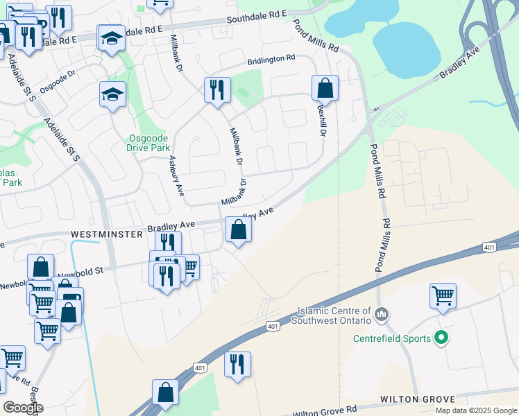 map of restaurants, bars, coffee shops, grocery stores, and more near 41 Chancton Crescent in London