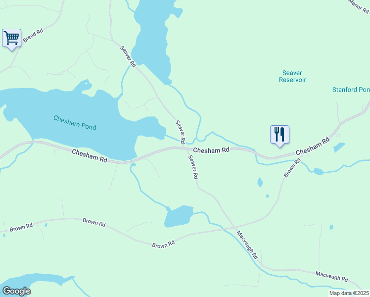 map of restaurants, bars, coffee shops, grocery stores, and more near 235 Chesham Road in Harrisville