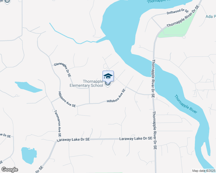 map of restaurants, bars, coffee shops, grocery stores, and more near 6932 Bridgewater Drive Southeast in Grand Rapids