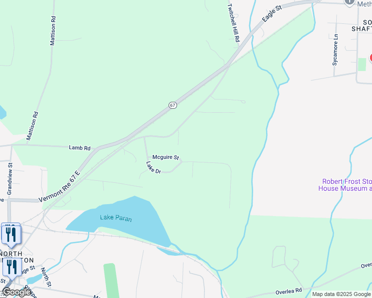 map of restaurants, bars, coffee shops, grocery stores, and more near 363 Paran Road in Shaftsbury