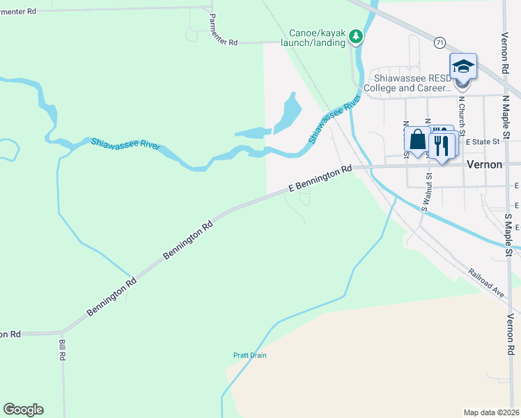 map of restaurants, bars, coffee shops, grocery stores, and more near 6460 Bennington Road in Durand