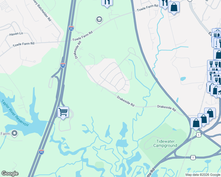 map of restaurants, bars, coffee shops, grocery stores, and more near 80 Hampton Meadows in Hampton