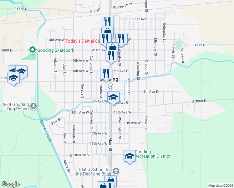 map of restaurants, bars, coffee shops, grocery stores, and more near in Gooding