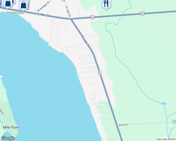 map of restaurants, bars, coffee shops, grocery stores, and more near 3435 East Lake Road in Skaneateles
