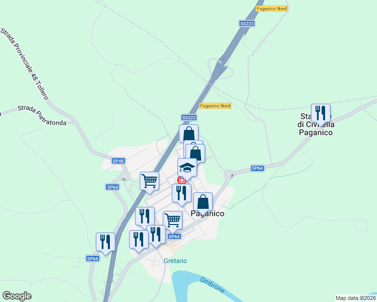 map of restaurants, bars, coffee shops, grocery stores, and more near 1 Via Franco Borgo in Paganico