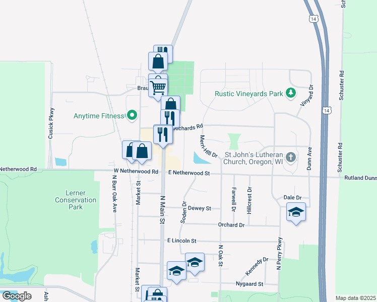 map of restaurants, bars, coffee shops, grocery stores, and more near 810 Thompson Drive in Oregon