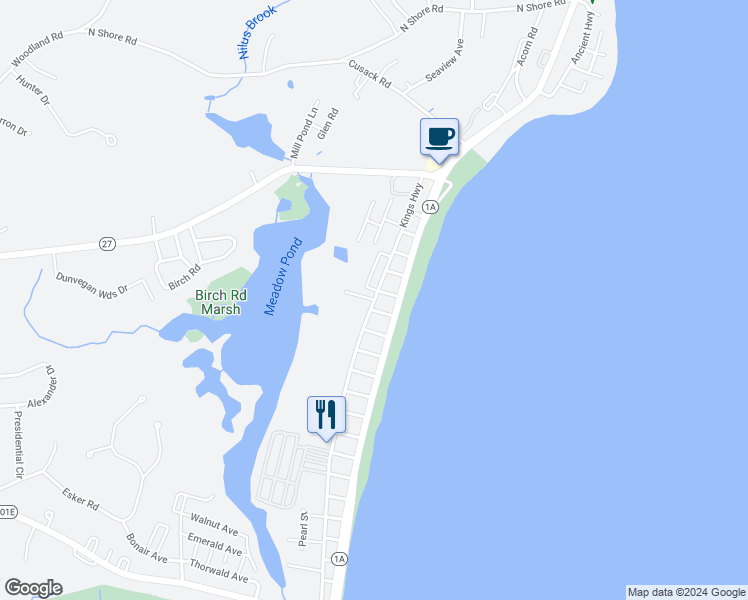 map of restaurants, bars, coffee shops, grocery stores, and more near 140 Kings Highway in Hampton