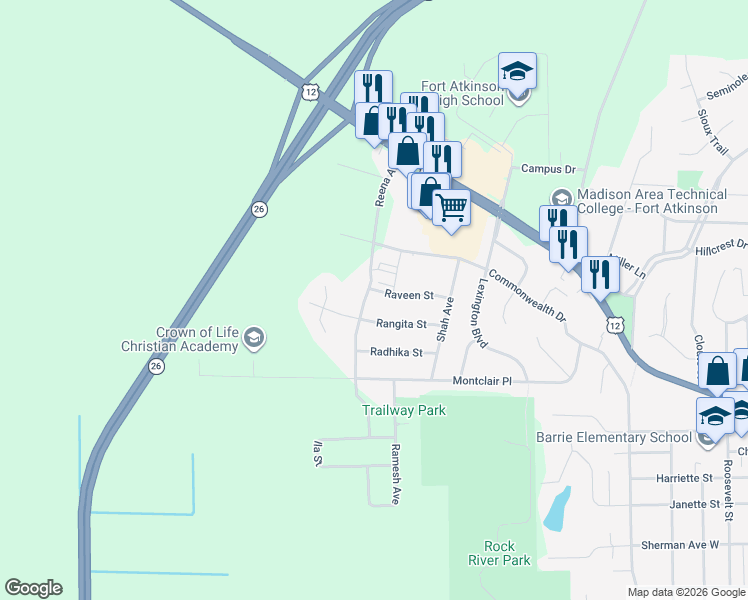 map of restaurants, bars, coffee shops, grocery stores, and more near 618 Reena Avenue in Fort Atkinson