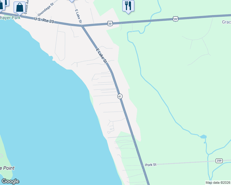 map of restaurants, bars, coffee shops, grocery stores, and more near 3435 East Lake Road in Skaneateles