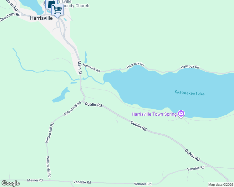 map of restaurants, bars, coffee shops, grocery stores, and more near 55 Skatutakee Lake Road in Harrisville