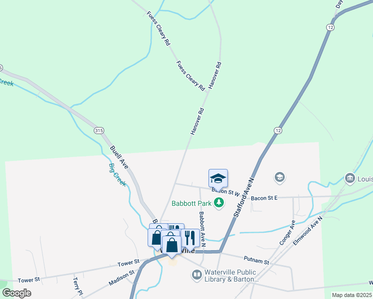 map of restaurants, bars, coffee shops, grocery stores, and more near 1528 Hanover Rd in Waterville