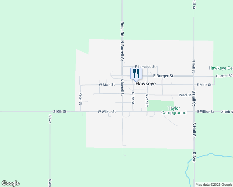 map of restaurants, bars, coffee shops, grocery stores, and more near 226 West Cumming's Street in Hawkeye