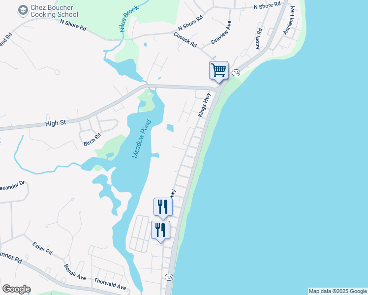 map of restaurants, bars, coffee shops, grocery stores, and more near 140 Kings Highway in Hampton