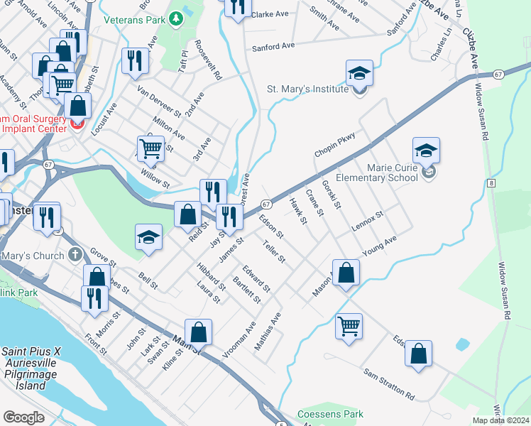 map of restaurants, bars, coffee shops, grocery stores, and more near 199 Church Street in Amsterdam