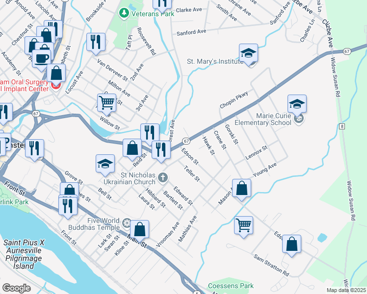 map of restaurants, bars, coffee shops, grocery stores, and more near 199 Church Street in Amsterdam