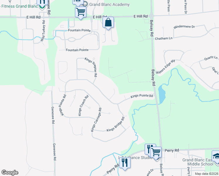 map of restaurants, bars, coffee shops, grocery stores, and more near 6284 Kings Pointe Circle in Grand Blanc