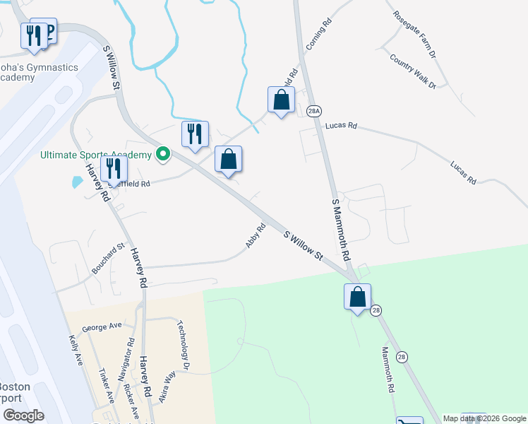 map of restaurants, bars, coffee shops, grocery stores, and more near 11206 South Willow Street in Manchester