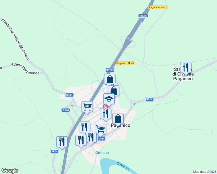 map of restaurants, bars, coffee shops, grocery stores, and more near 1 Via Franco Borgo in Paganico