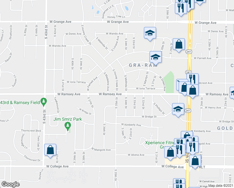map of restaurants, bars, coffee shops, grocery stores, and more near 3500 West Ramsey Avenue in Greenfield