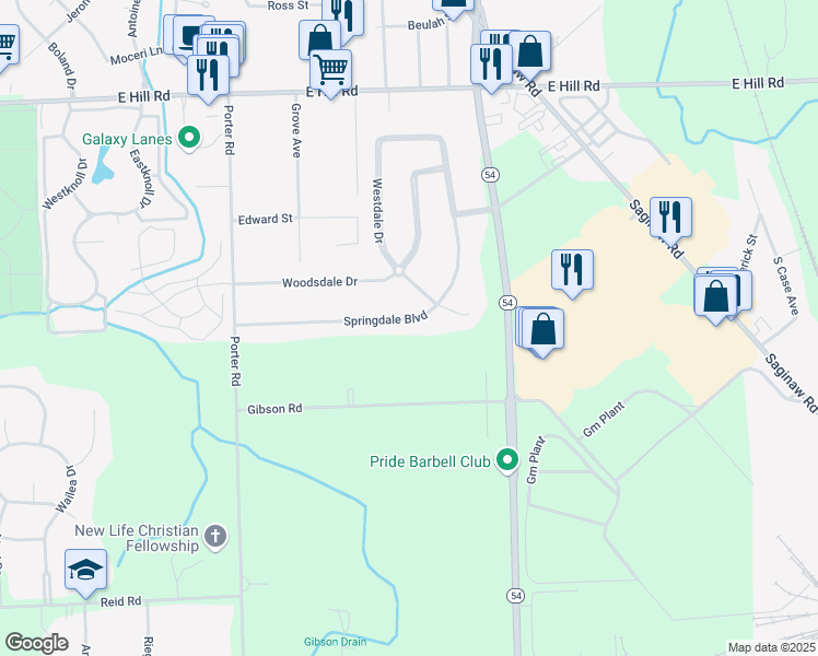 map of restaurants, bars, coffee shops, grocery stores, and more near 6269 Springdale Boulevard in Grand Blanc